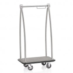 Hotel luggage trolley, stainless steel, gray carpet, 93x60x171.5 cm