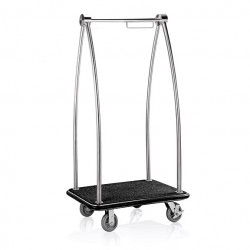 Hotel luggage trolley, stainless steel, black carpet, 93x60x171.5 cm