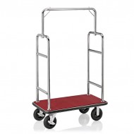 Hotel luggage trolley, stainless steel, burgundy carpet, 113x62x183 cm