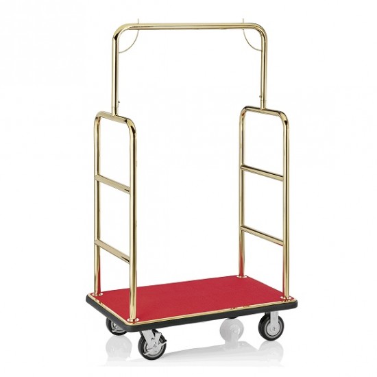 Hotel luggage trolley, copper stainless steel, red carpet, 105.5x62.5x183cm, Economic