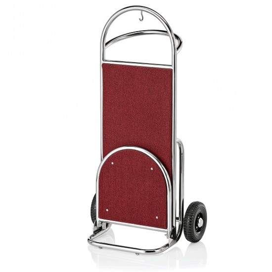 Hotel luggage trolley, copper stainless steel, 2 wheels, burgundy carpet, 61x70.5x121 cm