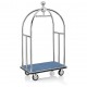 Hotel luggage trolley, glossy stainless steel, blue carpet, 112x6 x186 cm