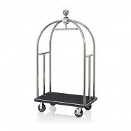 Hotel luggage trolley, glossy stainless steel, black carpet, 112x61x186 cm