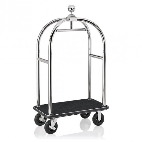 Hotel luggage trolley, polished stainless steel, black carpet, 113x62x191cm Hotel luggage trolley, polished stainless steel, black carpet, 113x62x191cm