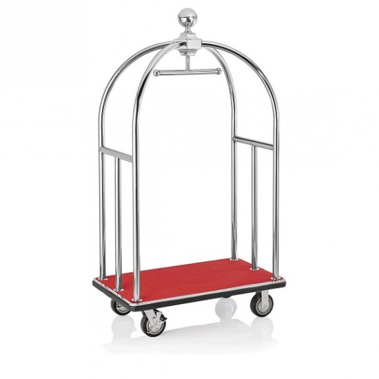 Carucior bagaje hotel, inox lucios, covor rosu, 112x6 x186 cm Carucior bagaje hotel, inox lucios, covor rosu, 112x6 x186 cm