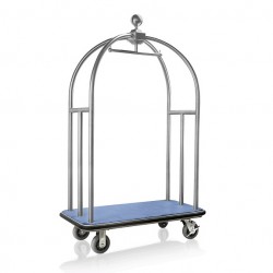 Hotel luggage trolley, matt stainless steel, blue carpet, 112x61x186 cm