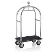 Carucior bagaje hotel, inox satinat, covor negru, 113x62x191cm