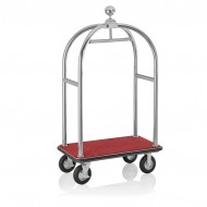 Hotel luggage trolley, brushed stainless steel, burgundy carpet, 113x62x191cm