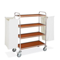 Carucior camerista inox, 4 etajere cires, 2 saci, 140x52xh137 cm