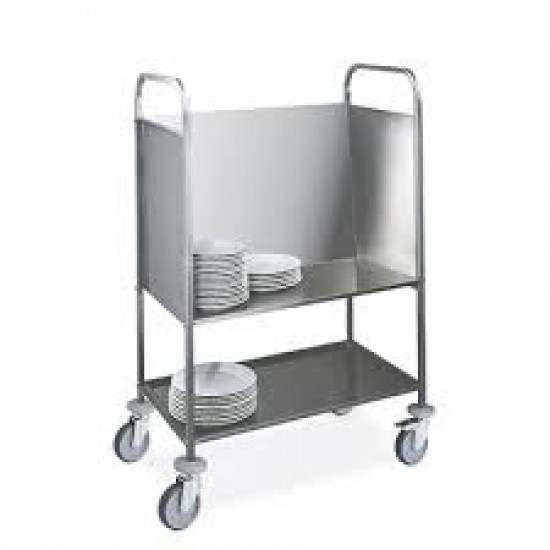 Cărucior pentru farfurii, din inox, 2 rafturi, 84x51xH116 cm