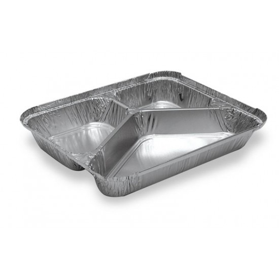 Caserola aluminiu, 3 compartimente, 760 ml, 100 buc/set Caserola aluminiu, 3 compartimente, 760 ml, 100 buc/set