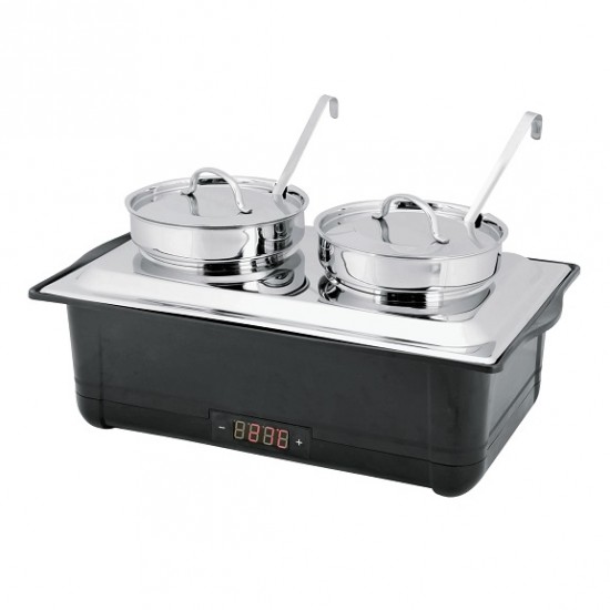 Chafing dish cu 2 cuve pentru supe, ciorbe, electric, 2 x 4 litri Chafing dish cu 2 cuve pentru supe, ciorbe, electric, 2 x 4 litri