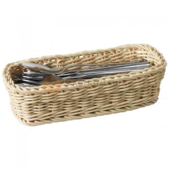 Coș tacâmuri, dreptunghiular, crem, imitație ratan, 28x12xH7 Cm Coș tacâmuri, dreptunghiular, crem, imitație ratan, 28x12xH7 Cm