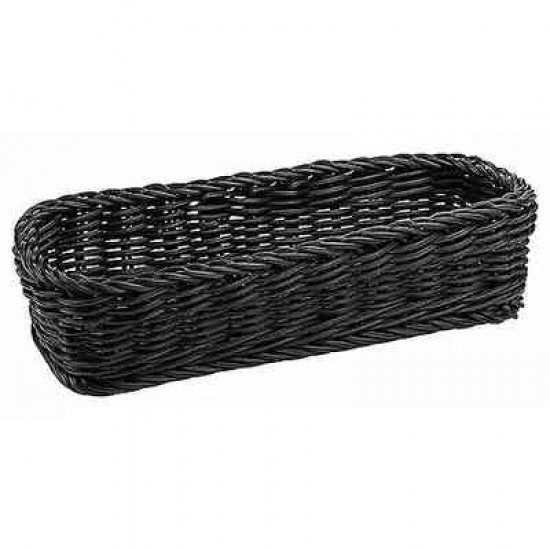 Coș tacâmuri, dreptunghiular, negru, imitație ratan, 28x12xH7 Cm Coș tacâmuri, dreptunghiular, negru, imitație ratan, 28x12xH7 Cm