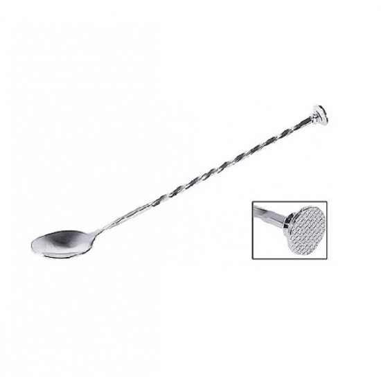 Linguriță bar, preparare cocktail cu muddler striat, inox, 27 cm