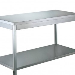 Central work table, with reinforced lower shelf, stainless steel, 2400x600x850 mm