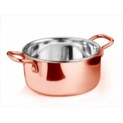 Mini oală inox cu strat cuprat, servire cartofi prajiti,snacks-uri, 600ml, 13x5,5cm