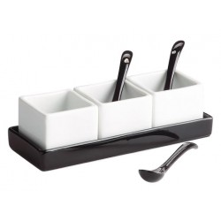 Platou 3 recipiente portelan servire sosuri condimente, 5X5X4 cm, Ming, Viejo Valle