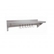 Polita plina inox suspendata, perete, 6 carlige agatare ustensile, 60x30xH30 cm