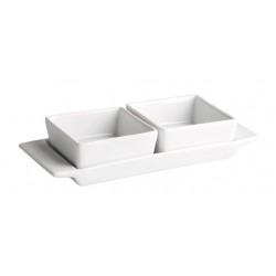 Set 2 bol sosuri/condimente cu tava, portelan, 22X9X4 cm