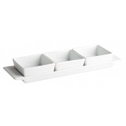 Set 3 bol sosuri/condimente cu tava, portelan, 30X9X2 cm