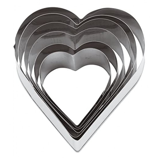 Set 6 decupatoare inima, cutter aluat, din inox, forma inima Set 6 decupatoare inima, cutter aluat, din inox, forma inima