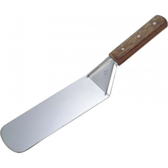 Spatulă inox, curbată, cu mâner din lemn, 19x7-36.5 cm Spatulă inox, curbată, cu mâner din lemn, 19x7-36.5 cm