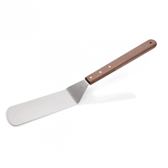 Spatulă inox curbată, maner lemn, 20x7-37 cm Spatulă inox curbată, maner lemn, 20x7-37 cm
