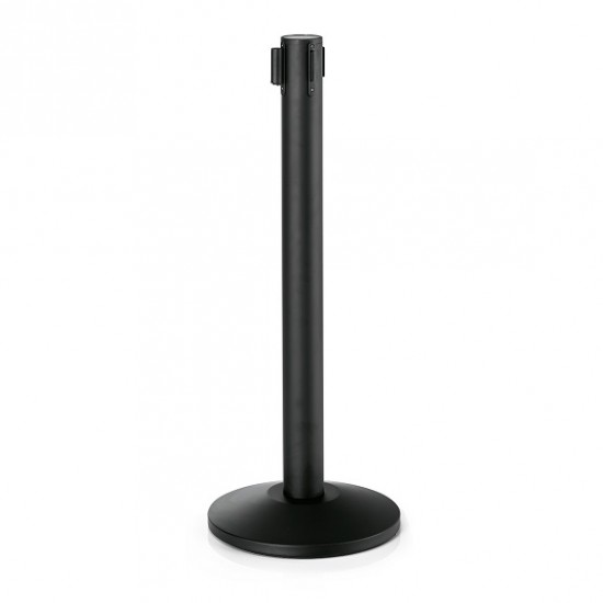 Stalp delimitare inox, negru, cu banda retractabila, rosie si neagra, 450 cm Stalp delimitare inox, negru, cu banda retractabila, rosie si neagra, 450 cm