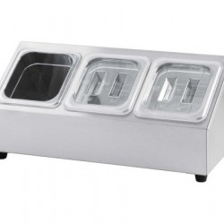 Stand inox, condimente, fructe, recipiente 3 GN-uri