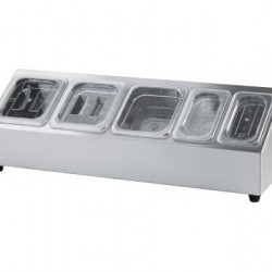 Stand inox, condimente, fructe, 5 GN-uri, 2xGN1/9, 3x1/6-150 mm