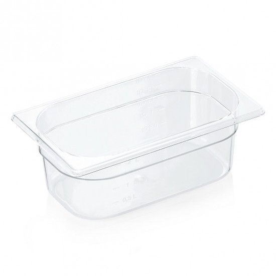 GN 1/4 tray - 100 mm, transparent polycarbonate, 2.6 liters, VITRAline GN 1/4 tray - 100 mm, transparent polycarbonate, 2.6 liters, VITRAline