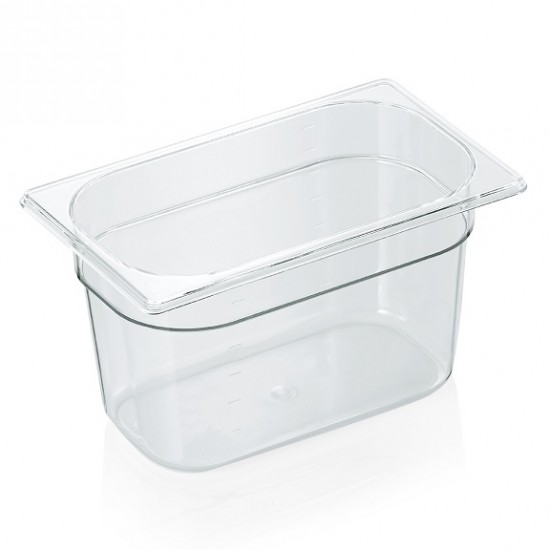GN 1/4 tray - 150 mm, transparent polycarbonate, 3.8 liters, VITRAline GN 1/4 tray - 150 mm, transparent polycarbonate, 3.8 liters, VITRAline
