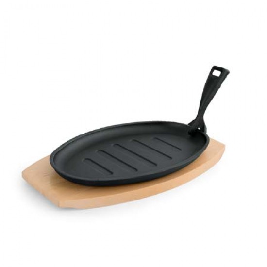 Tigaie fonta pentru servit cu suport de lemn 22 x 17.5 cm Tigaie fonta pentru servit cu suport de lemn 22 x 17.5 cm