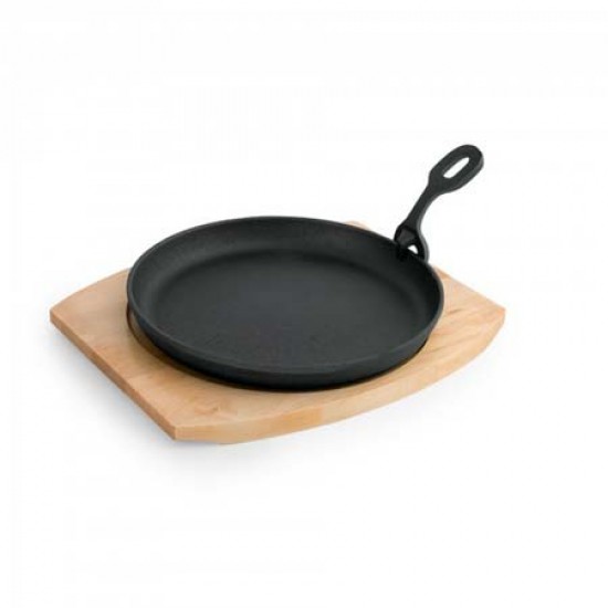 Tigaie fonta pentru servit cu suport de lemn 22x2.5 cm Tigaie fonta pentru servit cu suport de lemn 22x2.5 cm