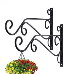 Set 2 suporturi pentru ghivece suspendate, metal, robuste pentru flori, plante ornamentale negru, elegant, suport de perete, potrivit decorarea grădinii, ghiveci, luminiţe