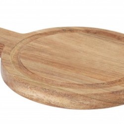 Platou rotund din lemn, cu maner, diam 14 cm - pentru hamburger