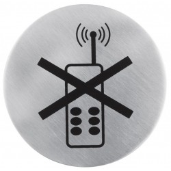 Semn indicator pentru interzicere utilizare telefoane mobile (din inox),  Ø 7.5 cm